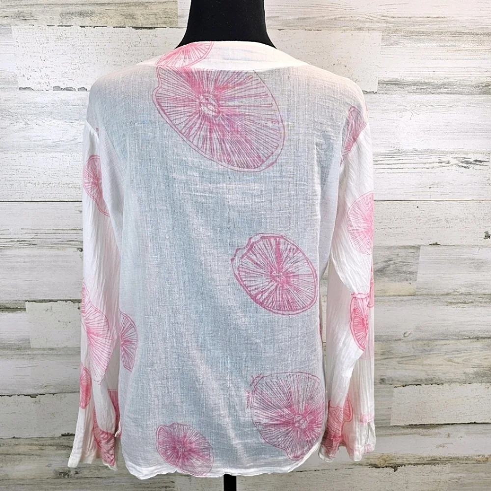 Virginia Johnson Cotton Semi-Sheer Top Size Medium White Boho Beachy Coastal